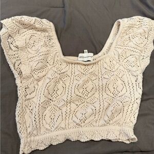 Beige Lace Knit Crop Top